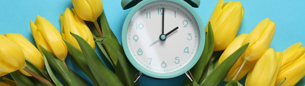 afbeelding Spring Time Alarm Clock And Beautiful Tulips On L 2026 01 11 11 07 33 Utc